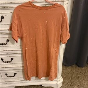 Elegant Pearl-Studded Mini Dress in Orange